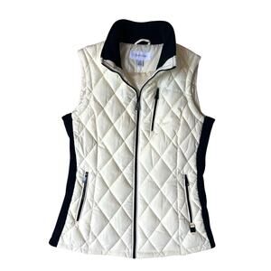 Calvin Klein Quilted Ivory Vest Zip Front Black Trim Women’s Small
